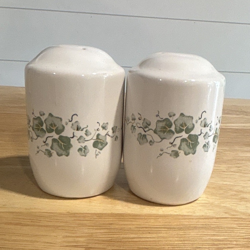 JAY Import Company Salt & Pepper Shaker Set, White Green Floral Ceramic, 2pc